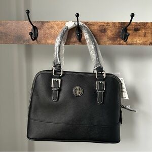GIANI BERNINI Black saffiano Dome Satchel top zipper closing silver hardware
